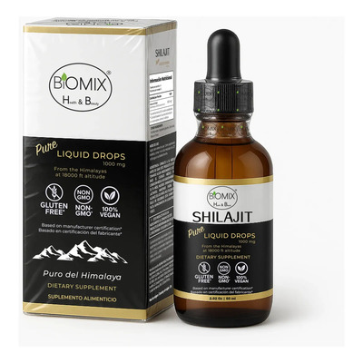 Gotas Shilajit Puro Premium 1000mg - Resina Himalaya Real No Extracto Altitud 18000 Pies, Sin Aditivos, Sin Gluten, Sin GMO 100% Vegano , Biomix Gotas Shilajit Puro 1000mg 60 Dias Suministro | Meses sin interés