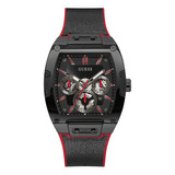 Reloj Guess Gw0202g7 Para Hombre, Negro Y Rojo, Caucho