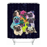 Cortinas Ducha Con Estampado 3d Perro Carlino Arcoíris