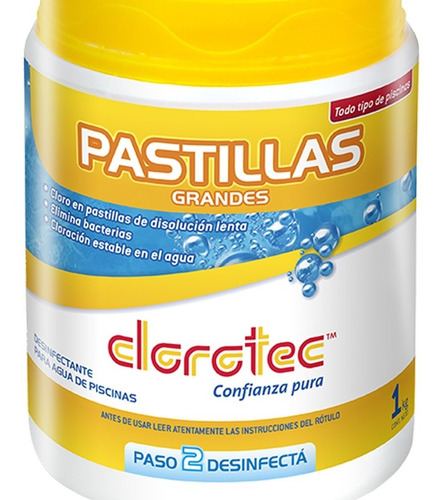 Pastillas Cloro Grandes 1k Clorotec Para Pileta Disol, Lenta