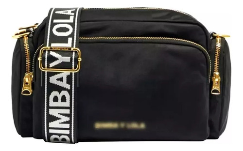 Bolsos Moda Nailon Negro Dorado Correas Negro Bandolera Muje