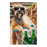 Vinilo 50x75cm Perro En Supermercado Comprando Cerveza M3