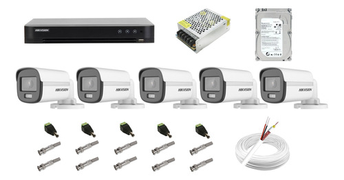 Kit Hikvision Dvr 16 Ch M1/s 5 Câmera Colorvu 1080p Full Hd