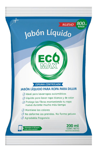 Jabón Liquido Ropa Concentrado Ecomax Rinde 800 Ml