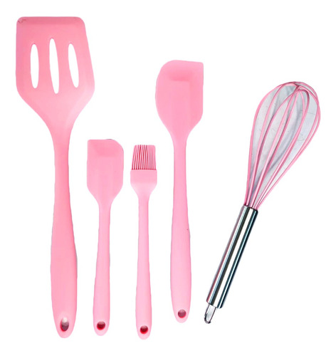 Utensilios De Silicon Cocina Suave Color Rosa Palas Y Brocha