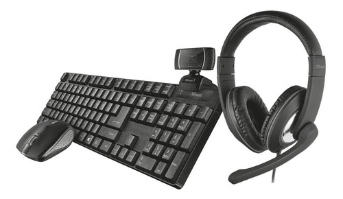 Trust Combo 4en1 Qoby Teclado Mouse Auricular Webcam  Ppct