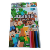Libro Para Colorear Personalizado + 6 Lapices Minecraft