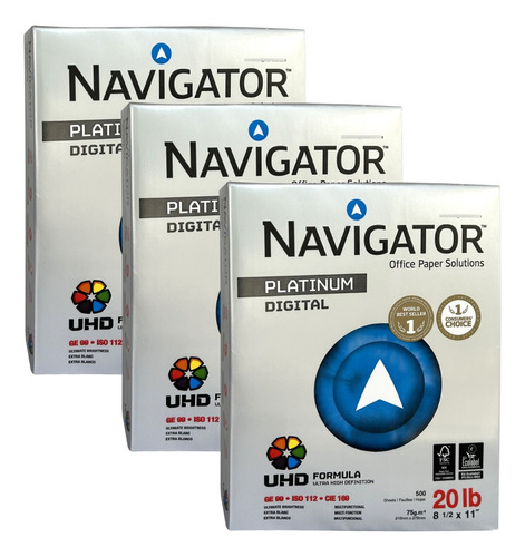 Papel Bond Navigator 75gr Carta 3 Paquetes De 500 Hojas