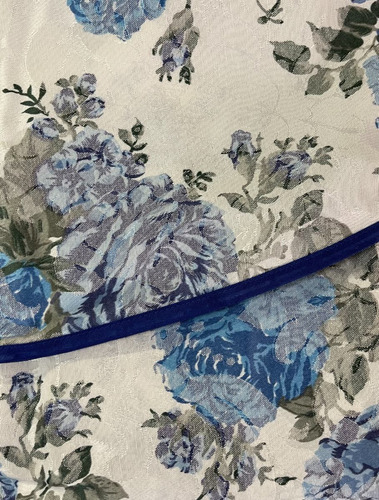 Toalha De Mesa Redonda Jacquard Floral Azul 2,00m Diâmetro 