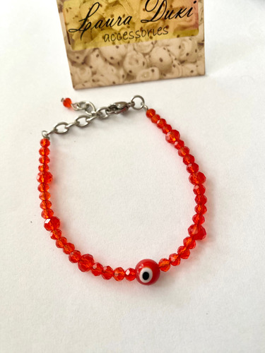 Pulsera Cristales Roja Ojo Turco Con Alargue Acero