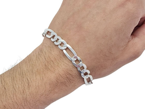 Pulseira De Prata Masculina 3x1 Fígaro Maciça Grossa 10mm