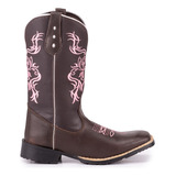 Bota Texana Feminina Country Bico Quadrado Em Couro Tribal R