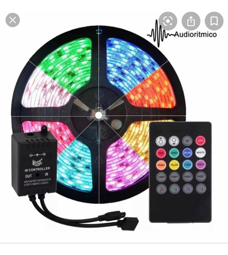 Cinta Led Rgb Rítmica Musical 5mts + Control + Adaptador