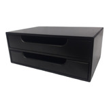 Suporte Para Monitor De Mesa Com 2 Gaveta Preto Mdf