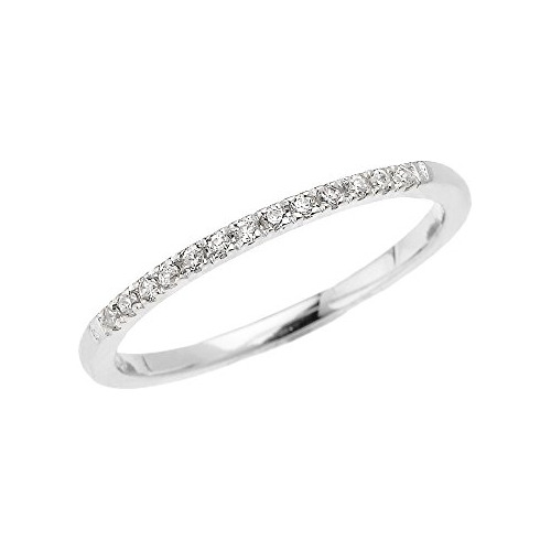 10k Dainty Apilable Anillo De Diamante De Oro Blanco (tamaño