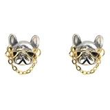 Punk Bulldog Stud Pendientes Personalidad Cadena De Oro De