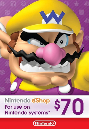 Cartão Nintendo 3ds Wii U Switch Eshop Ecash $70 Dolares Usa