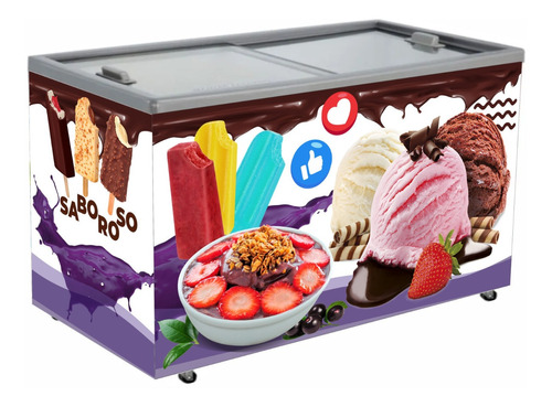 Kit Adesivo Freezer Açai Sorvete Picolé 1,50x0,80 Mod150