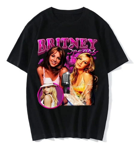 Camiseta Negra Manga Corta Con Estampado Britney Spears