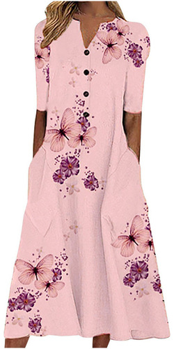 Vestido Suelto Casual Con Estampado De Mariposas For