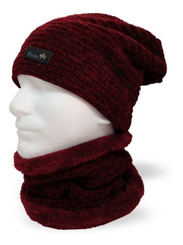 Combo Gorro Caído + Cuello Lana  Invierno Con Corderito