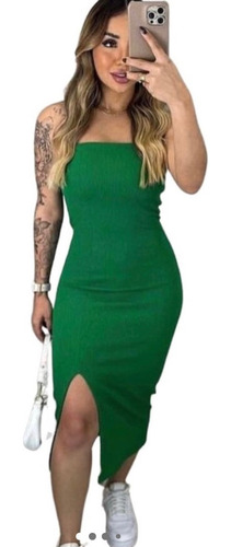 Vestido Tubinho Tomara Que Caia Efeito Modelador Midi Gringa