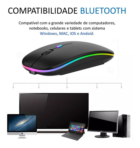 Mouse Wireless Recarregável Led Rgb 2.4 Ghz Sem Fio Barato