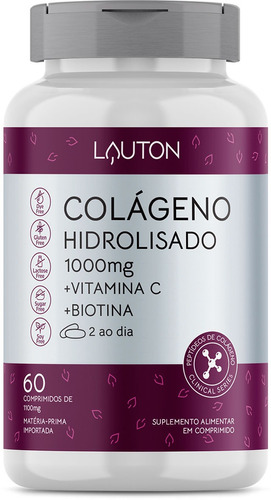 Colágeno Hidrolisado Com Biotina Lauton 1000mg 60 Cápsulas