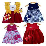 4 Roupas No Atacado Vestidos Menina Bebê Kits Com Tiara 