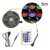 Tira Luz Led 5050 Rgb 5 Metros Usb Con Control Interior