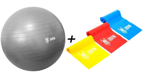 Kit Bola Pilates 65 Cm Suiça + Faixas Elasticas  Odin Fit