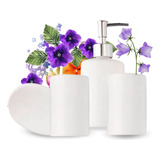 Kit Banheiro Lavabo Porta Sabonetes Escova Algodão Ceramica