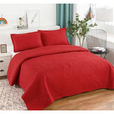 Cubrecama Quilt Verano 2 Plaza Unicolor Rojo Liso Tf