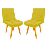Kit 2 Cadeiras Para Penteadeira París Veludo Amarelo