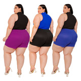 Kit 3 Short Plus Size Listrado Liso Colméia  Até G5