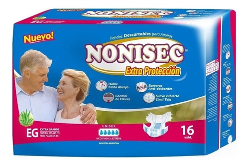 Pañales Adulto Nonisec Extra Protección Anatómico Eg X 16 Un