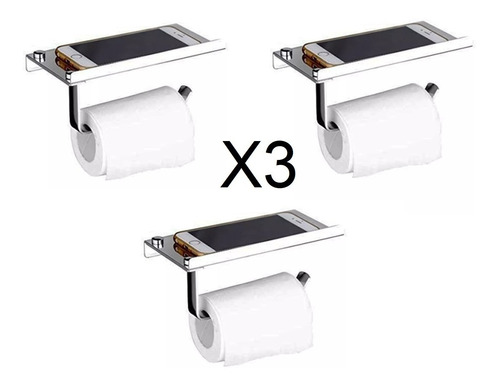 Pack X3 Porta Rollo Porta Celular C/ Estante Acero Inox