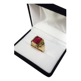 Anillo Sello Oro 18kts 8.8 Gramos Hombre Con Piedra Roja