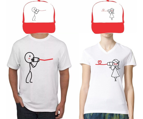 Camisetas Pareja Amor Familia Personalizadas + Gorras Pack 2