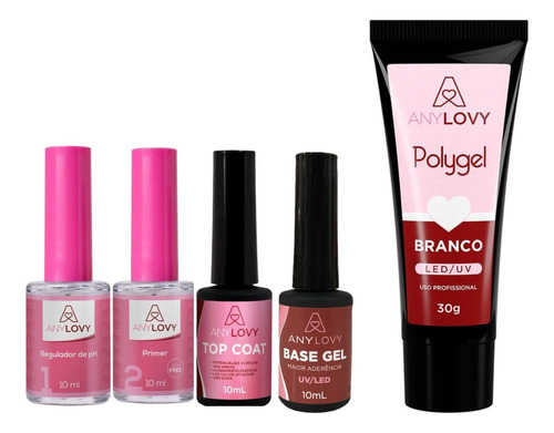 Kit Polygel Top Coat + Base Gel + Ph + Primer - Anylovy