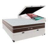 Cama + Box Baú Casal Branca Colchão New Aspen Comfort Prime