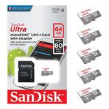 Kit 5 Cartão De Memoria Micro Sd 64gb Para Camera Celular