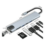 Hub Usb-c 8 Em 1 Adaptador Hdmi Lan Sd/tf Usb3.0 Usb/c Pd