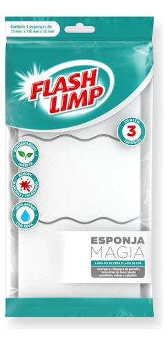 Kit 3 Esponja Mágica Flash Limp Limpa Parede Tira Manchas