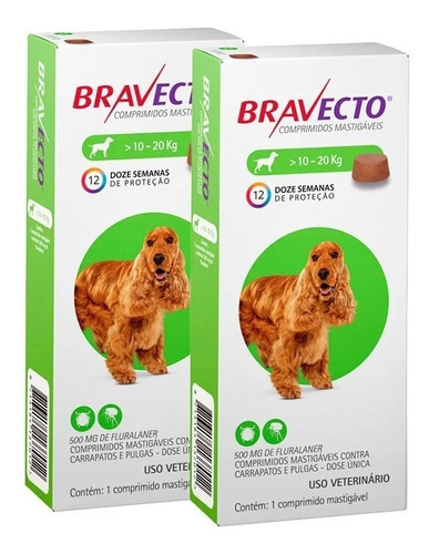 Bravecto Para Cães De 10 A 20 Kg - 2 Caixas - Pronta Entrega