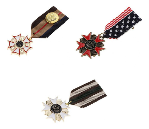 3x Vintage Medalla Ejército Insignias Estrella Broche Pin