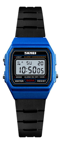 Reloj Niños Skmei 1460 Digital Alarma Cronometro Luz Led Color De La Malla Negro/azul Color Del Fondo Blanco