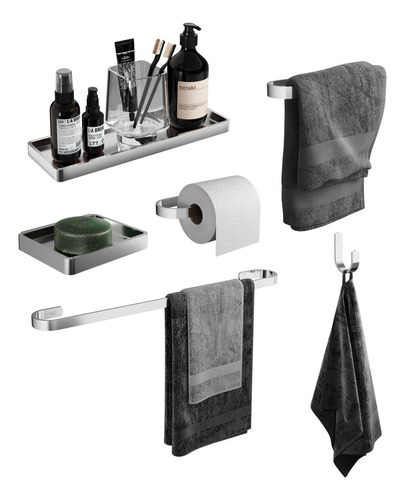 Kit De Acessórios Para Banhos 6 Pçs Banheiros Luxo Quadrado