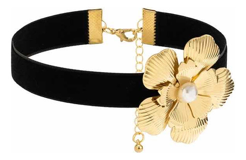 Collar Gótico Gargantilla Elegante Mujer Flores Dorado