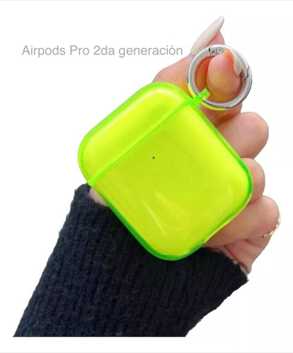 Funda Para AirPods Neon Fosfo Transparente Llavero Colgante